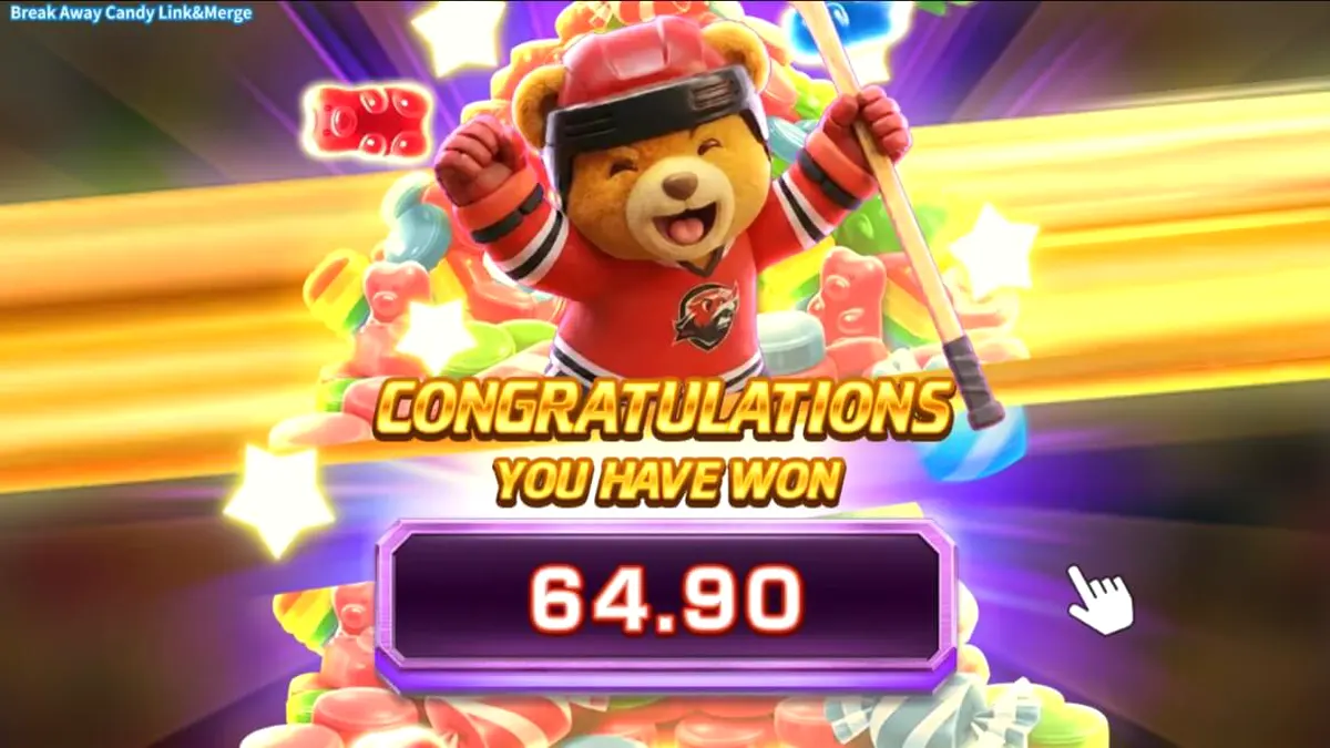 Tampilan visual slot Break Away Candy Link&Merge dengan tema hoki dan permen